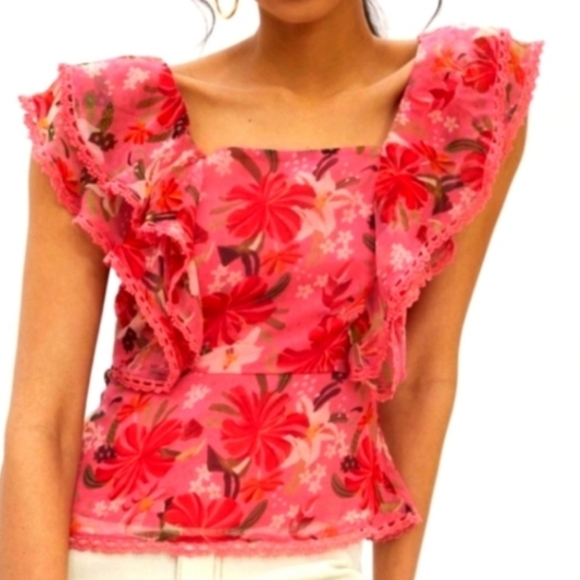 NWT Farm Rio Pink Lace Trim Top - Picture 14 of 14